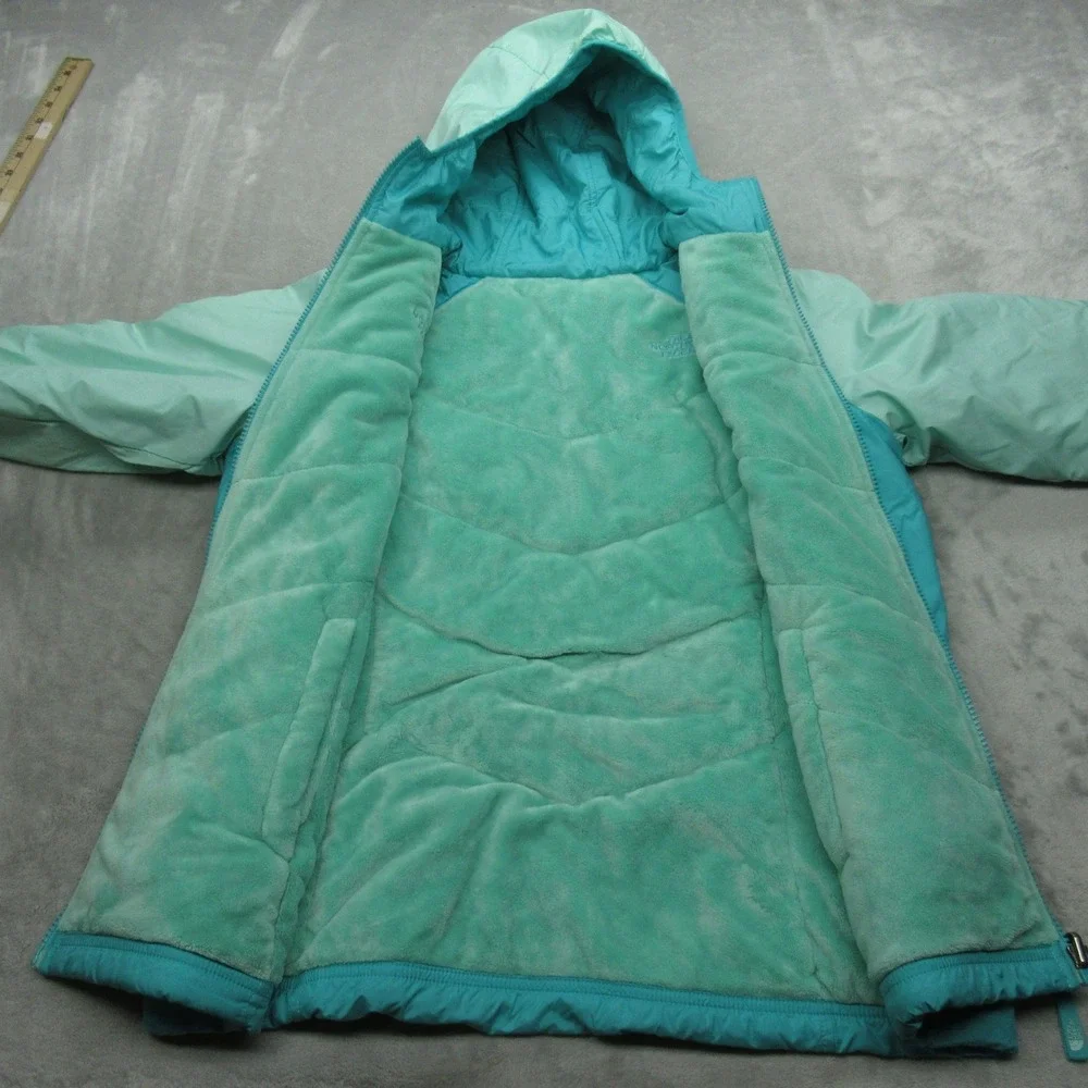 The North Face Jacket Girls XL Aqua‎ Hooded Insulated Reversible Perseus Puffer